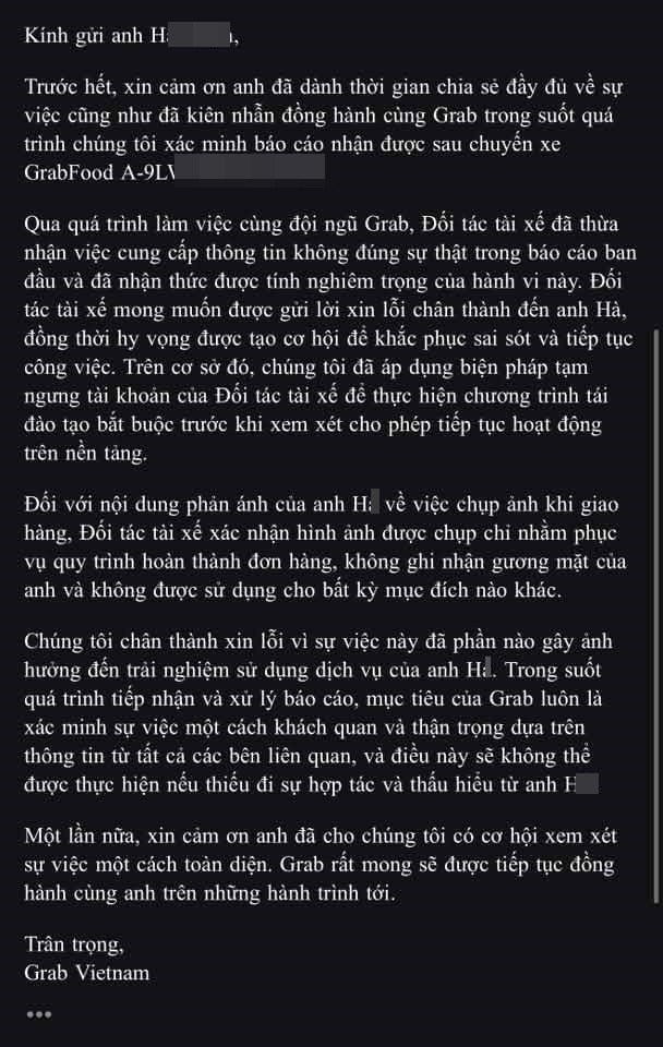 Nam khách hàng ở Hà Nội bất ngờ bị tố "đánh shipper" sau khi nhận đồ ăn: Grab xin lỗi, tài xế thừa nhận báo cáo sai sự thật - Ảnh 2.