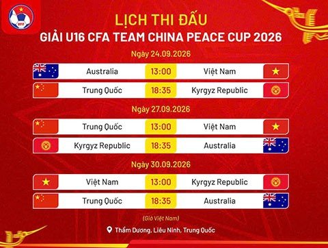 Lịch thi đấu của U16 Việt Nam tại giải U16 CFA Team
