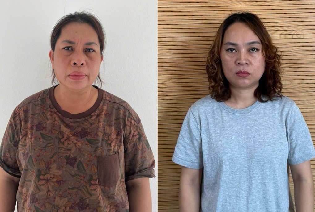 Phạm Thị Mai (trái) và Phan Thùy Linh lúc bị bắt. Ảnh: Công an cung cấp