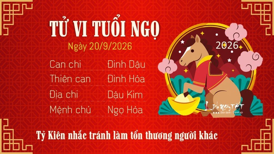 Tu vi hang ngay 20/9/2026 cua 12 con giap - Ngo