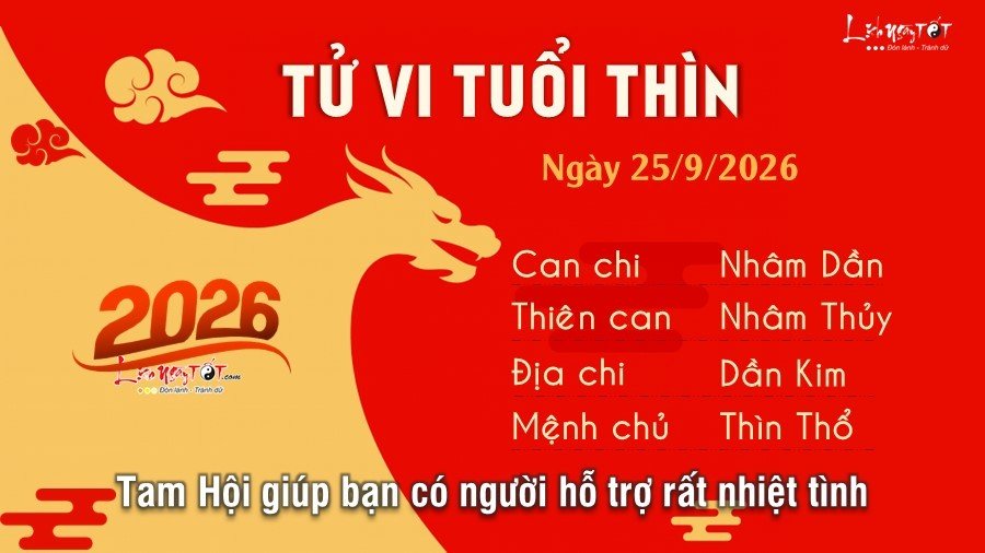 Tu vi hang ngay 25/9/2026 cua 12 con giap - Thin