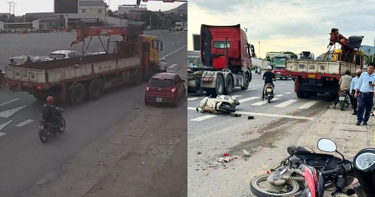 Hà Tĩnh: Xe tải cẩu lao vào đoàn xe máy đang dừng đèn đỏ, camera ghi lại toàn bộ diễn biến